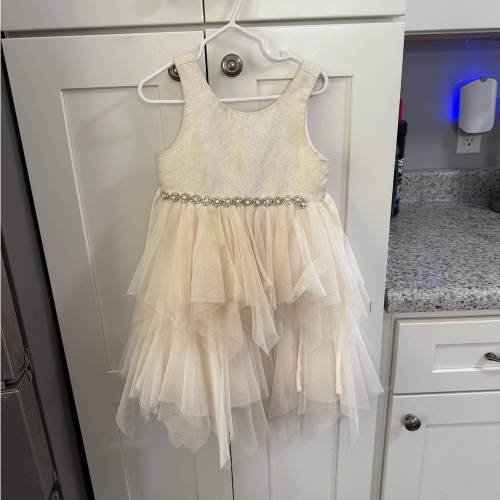 American Princess Cream Textured Satin Flower Girl Dress